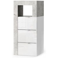 Meublorama - Badezimmerkommode bura – 3 Schubladen – L35 cm – Hochglanz Weiß und Betonoptik Grau von MEUBLORAMA