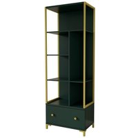 Meublorama - Bibliotheksschrank douglas in Grün mit zahlreichen Aufbewahrungsmöglichkeiten und goldenen Verzierungen, 70 x 200 x 42 cm von MEUBLORAMA