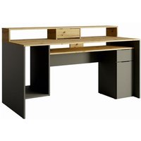 Meublorama - Computerschreibtisch 160 cm, Kollektion roxi, Farbe Eiche und Grau, mit Stauraum von MEUBLORAMA