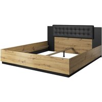 Meublorama - Erwachsenenbett 140x200 in heller Eichenfarbe und Schwarz, Kollektion fox - Lattenrost nicht enthalten von MEUBLORAMA