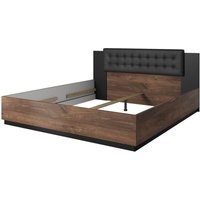 Meublorama - Erwachsenenbett 180x200 – Dunkle Eiche und Schwarz – Kollektion fox – Lattenrost nicht inbegriffen von MEUBLORAMA