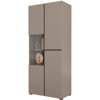 Meublorama - Hoher Vitrinenschrank mit 2 Türen, Kollektion havana. Farbe Beige und Schwarz. von MEUBLORAMA