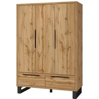 Meublorama - Holzschrank im skandinavischen Stil 150cm mit 3 Türen und 2 Schubladen in Roh-Eichenfarbe. Kollektion milos von MEUBLORAMA