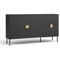 Meublorama - Kleines Sideboard mit 2 Türen und 2 Schubladen - schwarz mit goldenen Griffen - Kollektion mondo von MEUBLORAMA