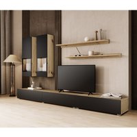 Meublorama - Möbelset Wohnzimmer ramos – Eiche und supermatt Schwarz – Integrierte Multicolor-LEDs Meublorama - Möbelset Wohnzimmer ramos – Eiche und supermatt Schwarz – Integrierte Multicolor-LEDs von MEUBLORAMA