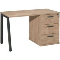 Meublorama - Robuster Schreibtisch aus goldener Eiche mit 3-Schubladen-Container – Kollektion suzi – Spezial für kleine Räume von MEUBLORAMA