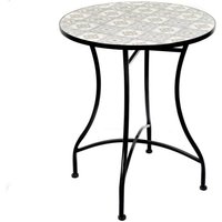 Meublorama - Runder Bistrot-Gartentisch – Dekorative Mosaik – Schwarzes Metall – Ø60xH71 cm von MEUBLORAMA