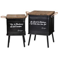 Set aus 2 schwarzen Metalltischen im Industriestil mit Seilgriff. Kollektion happiness Set aus 2 schwarzen Metalltischen im Industriestil mit Seilgriff. Kollektion happiness von MEUBLORAMA