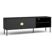 Meublorama - TV-Möbel mit 2 Türen - schwarz mit goldenen Griffen - 160 cm - Kollektion mondo Meublorama - TV-Möbel mit 2 Türen - schwarz mit goldenen Griffen - 160 cm - Kollektion mondo von MEUBLORAMA