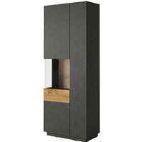 Vitrinenschrank, Bücherregal, Geschirrschrank kiles in Anthrazitgrau und Eiche. Modell mit linker Vitrine. Integrierte led. von MEUBLORAMA