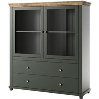 Vitrinenschrank Kollektion assia. Farbe Grün und Eiche. 2 Türen und 2 Schubladen. von MEUBLORAMA
