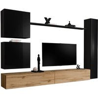 Meublorama - Wohnzimmermöbel Set, Wandmontage, switch viii. Design Wand-TV-Möbel, Farben Wotan Eiche und glänzend Schwarz. Meublorama - Wohnzimmermöbel Set, Wandmontage, switch viii. Design Wand-TV-Möbel, Farben Wotan Eiche und glänzend Schwarz. von MEUBLORAMA