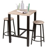 Quadratisches Bartisch-Set und 2 Hocker aus der DARYL-Kollektion – Struktur aus schwarzem Metall und Tischplatte aus mdf in Holzfarbe. von MEUBLORAMA