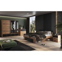 Schlafzimmer-Design-Kollektion EOS: Kleiderschrank, Bett 160x200, Kommode, Nachttische. Farbe helles Eichenholz und Schwarz. Schlafzimmer-Design-Kollektion EOS: Kleiderschrank, Bett 160x200, Kommode, Nachttische. Farbe helles Eichenholz und Schwarz. von MEUBLORAMA