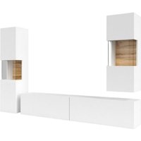 Set aus 3 Möbelstücken für das Wohnzimmer, Kollektion EVA. Farbe Weiß und Eiche. von MEUBLORAMA