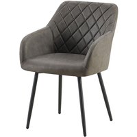 Stuhl marco für das Esszimmer – Industriedesign – mit Armlehnen – Polyesterbezug in Grau – Schwarze Metallbeine von MEUBLORAMA