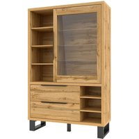 Vitrine, Silberschrank, Geschirrschrank milo. Farbe Eiche und schwarze Oberflächen. Ideales Möbelstück für Ihr Esszimmer. von MEUBLORAMA