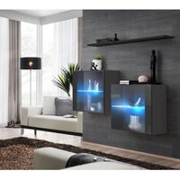 Wohnzimmer-Set switch sbiii in glänzendem Grau, mit Glastür und integrierter LED-Beleuchtung, schwarzes Regal, modernes Design Wohnzimmer-Set switch sbiii in glänzendem Grau, mit Glastür und integrierter LED-Beleuchtung, schwarzes Regal, modernes Design von MEUBLORAMA