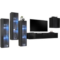 Wohnzimmer-Wandmöbel-Set switch xiii, Design in glänzendem Schwarz und Grau. von MEUBLORAMA