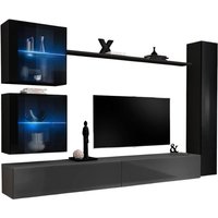 Wohnzimmer-Wandmöbel-Set switch xviii Design, in glänzendem Grau und Schwarz. von MEUBLORAMA