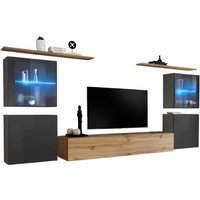 Wohnzimmer-Wandmöbelset switch xiv im Design, Farben Wotan-Eiche und glänzendes Grau. Wohnzimmer-Wandmöbelset switch xiv im Design, Farben Wotan-Eiche und glänzendes Grau. von MEUBLORAMA