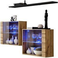 Wohnzimmermöbel-Set SWITCH SBIII, in Wotan-Eiche-Farbe und mit Glastür und integriertem LED-System, schwarzes Regal. Wohnzimmermöbel-Set SWITCH SBIII, in Wotan-Eiche-Farbe und mit Glastür und integriertem LED-System, schwarzes Regal. von MEUBLORAMA