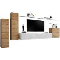 Wohnzimmermöbel-Set der Kollektion switch i, Design in Eichenoptik und Hochglanz Weiß. von MEUBLORAMA