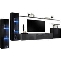 Wohnzimmerwand-Set switch xi im Design, glänzend grau und glänzend schwarz. von MEUBLORAMA