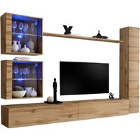 Wohnzimmerwandmöbel-Set switch xviii Design, Farbe Eichenholz Wotan. von MEUBLORAMA
