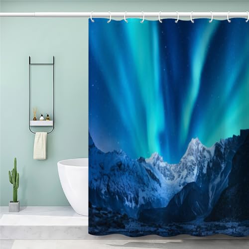 MEVASA Aurora Duschvorhang 200x200 Moderne Mode Duschvorhänge Blaue Aurora Bad Vorhäng 3D Druck Polyester Anti Schimmel Duschvorhang Badewanne Waschbar von MEVASA