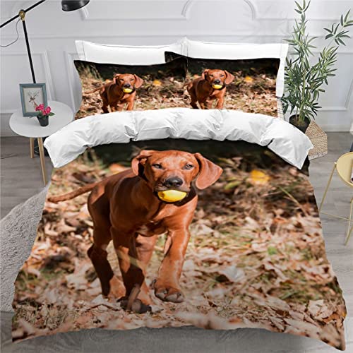 MEVASA Bettwäsche 135x200 Rhodesian Ridgeback Bettwäsche-Set 3 Teilig 3D-Druck Hund Tier Bettbezug 135x200 mit Reißverschluss Weiche Mikrofaser Kinderbettwäsche mit 2 Kissenbezug von MEVASA