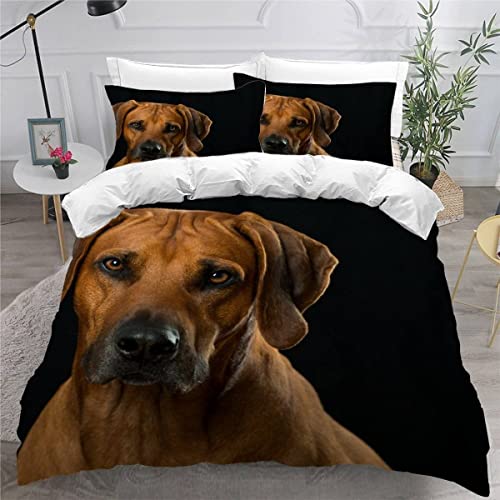 MEVASA Bettwäsche 135x200 Rhodesian Ridgeback Bettwäsche-Set 3 Teilig 3D-Druck Hund Tier Bettbezug 135x200 mit Reißverschluss Weiche Mikrofaser Kinderbettwäsche mit 2 Kissenbezug von MEVASA