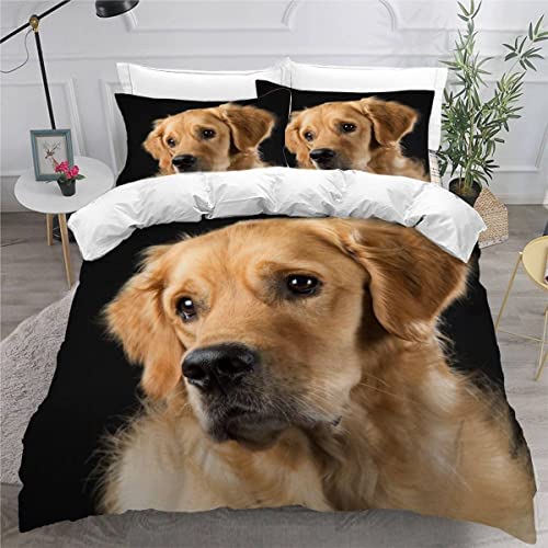 MEVASA Brauner Hund Bettwäsche 220x240 3D Motiv Flauschige Bettbezug Süße Tiere Schwarz Qualität Luxus Atmungsaktiv Allergiker Mikrofaser Betten Set 3 Teilig mit Reißverschluss von MEVASA