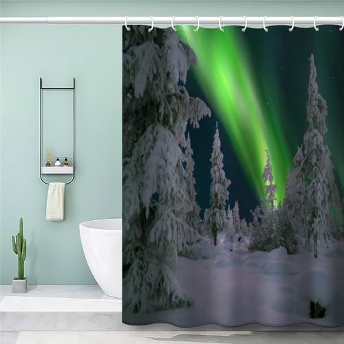 MEVASA Duschvorhang 180x180 3D Lustig Duschvorhang Aurora Shower Curtain with 12 Ring Romantische Nordlichter Duschvorhang fuir Badewanne Schwer Stoff Polyester Anti-schimmel von MEVASA