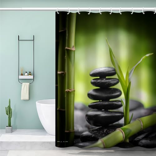 MEVASA Duschvorhang 180x200 Bambus Duschvorhang mit 12 Ring 3D Motiv Wasserdicht Duschvorhang Textil Zen-Steine Bambusblätter Grün Badezimmer Vorhänge Hohe Qualität MEVASA Duschvorhang 180x200 Bambus Duschvorhang mit 12 Ring 3D Motiv Wasserdicht Duschvorhang Textil Zen-Steine Bambusblätter Grün Badezimmer Vorhänge Hohe Qualität von MEVASA