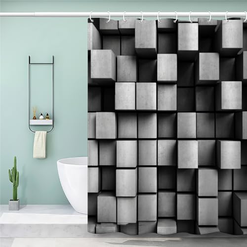 MEVASA Duschvorhang 180x200 Geometrie Duschvorhang mit 12 Ring 3D Motiv Wasserdicht Duschvorhang Textil Abstrakte Kunst Badezimmer Vorhänge Hohe Qualität von MEVASA