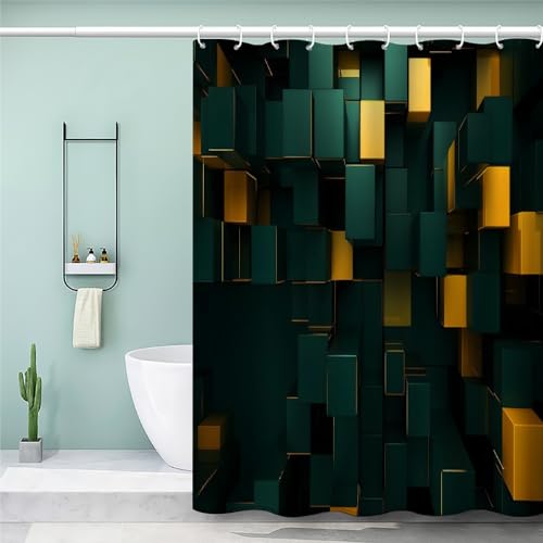 MEVASA Duschvorhang 180x200 Geometrie Duschvorhang mit 12 Ring 3D Motiv Wasserdicht Duschvorhang Textil Abstrakte Kunst Badezimmer Vorhänge Hohe Qualität von MEVASA