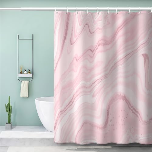 MEVASA Duschvorhang 180x200 Marmor Duschvorhang mit 12 Ring 3D Motiv Wasserdicht Duschvorhang Textil Rosa Marmor Badezimmer Vorhänge Hohe Qualität von MEVASA