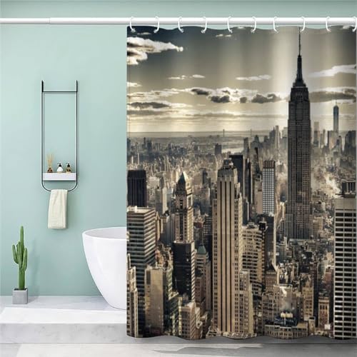 MEVASA Duschvorhang 180x200 New York Duschvorhang mit 12 Ring 3D Motiv Wasserdicht Duschvorhang Textil Stadtbau Badezimmer Vorhänge Hohe Qualität von MEVASA
