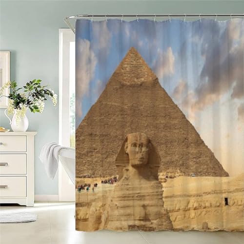 MEVASA Duschvorhang 180x200 Pyramide Duschvorhang mit 12 Ring 3D Motiv Wasserdicht Duschvorhang Textil Sphinx Badezimmer Vorhänge Hohe Qualität von MEVASA