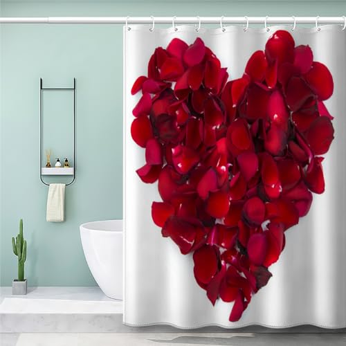 MEVASA Duschvorhang 180x200 Rosen Duschvorhang mit 12 Ring 3D Motiv Wasserdicht Duschvorhang Textil Herz Blumen Badezimmer Vorhänge Hohe Qualität von MEVASA