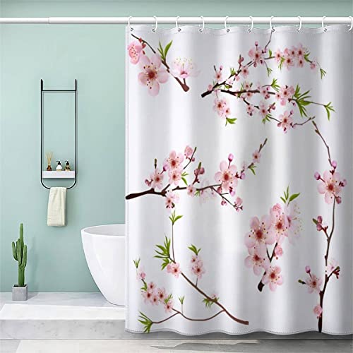 MEVASA Duschvorhang 180x200 Sakura Blume Duschvorhang mit 12 Ring 3D Wasserdicht Duschvorhang Textil Waschbar Blumenzweige Badezimmer Vorhänge Hohe Qualität von MEVASA