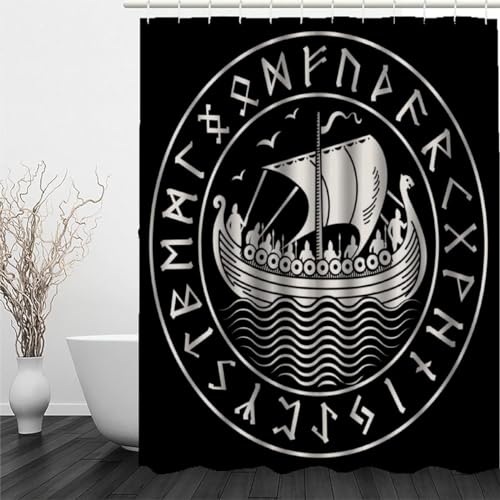MEVASA Duschvorhang 180x200 Wikinger Duschvorhang mit 12 Ring 3D Motiv Wasserdicht Duschvorhang Textil Retro-Wikinger Badezimmer Vorhänge Hohe Qualität MEVASA Duschvorhang 180x200 Wikinger Duschvorhang mit 12 Ring 3D Motiv Wasserdicht Duschvorhang Textil Retro-Wikinger Badezimmer Vorhänge Hohe Qualität von MEVASA