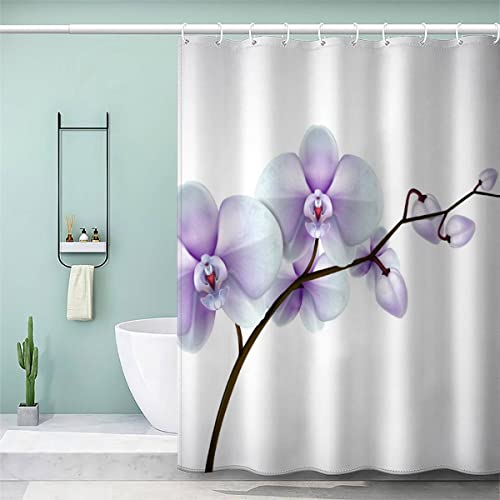 MEVASA Duschvorhang 240x200 Anti Schimmel 3D Motiv Lang Duschvorhang Lila Orchidee Geäst Duschvorhang Set mit 12 Ringe Extra Breit Duschvorhang Wasserdicht Waschbar von MEVASA