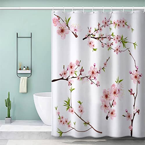 MEVASA Duschvorhang 240x200 Anti Schimmel 3D Motiv Lang Duschvorhang Sakura Blume Blumenzweige Duschvorhang Set mit 12 Ringe Extra Breit Duschvorhang Wasserdicht Waschbar von MEVASA