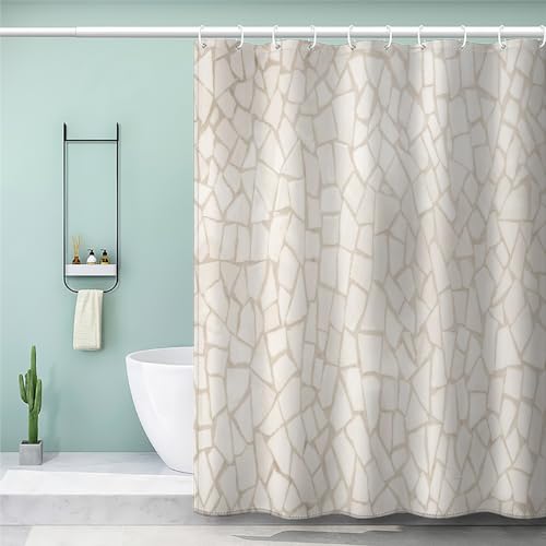 MEVASA Duschvorhang 240x200 Anti Schimmel Lang Duschvorhang Geometrisch Beige Geometrisch Duschvorhang Set mit 12 Ringe Extra Breit Duschvorhang Wasserdicht Waschbar von MEVASA