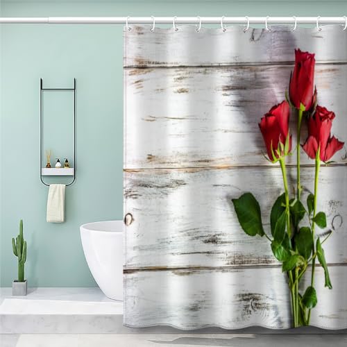 MEVASA Duschvorhang 240x200 Anti Schimmel Lang Duschvorhang Rosen Retro-Holzstruktur Duschvorhang Set mit 12 Ringe Extra Breit Duschvorhang Wasserdicht Waschbar von MEVASA
