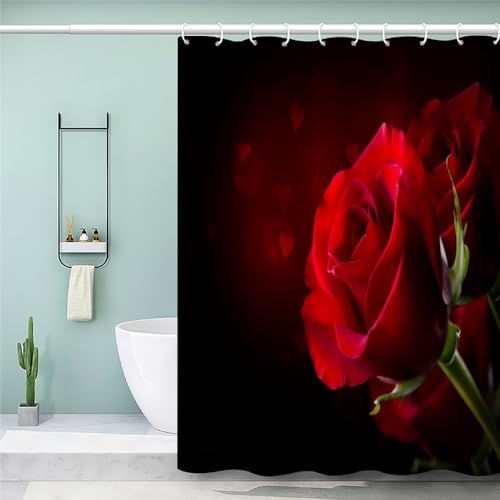 MEVASA Duschvorhang 240x200 Anti Schimmel Lang Duschvorhang Rosen Rote Blumen Duschvorhang Set mit 12 Ringe Extra Breit Duschvorhang Wasserdicht Waschbar von MEVASA