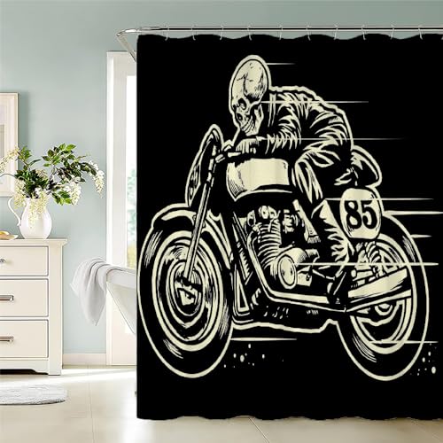 MEVASA Duschvorhang 240x200 Anti Schimmel Lang Duschvorhang Totenkopf Schwarz Gotisch Duschvorhang Set mit 12 Ringe Extra Breit Duschvorhang Wasserdicht Waschbar von MEVASA
