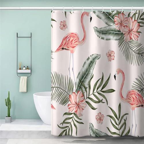 MEVASA Flamingo Duschvorhang 200x200 Moderne Mode Duschvorhänge Frische Pflanzen Bad Vorhäng 3D Druck Polyester Anti Schimmel Duschvorhang Badewanne Waschbar von MEVASA